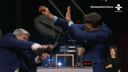 Datena agrediu Marçal com uma cadeira no debate eleitoral da TV Cultura, em setembro - Reprodução/TV Cultura