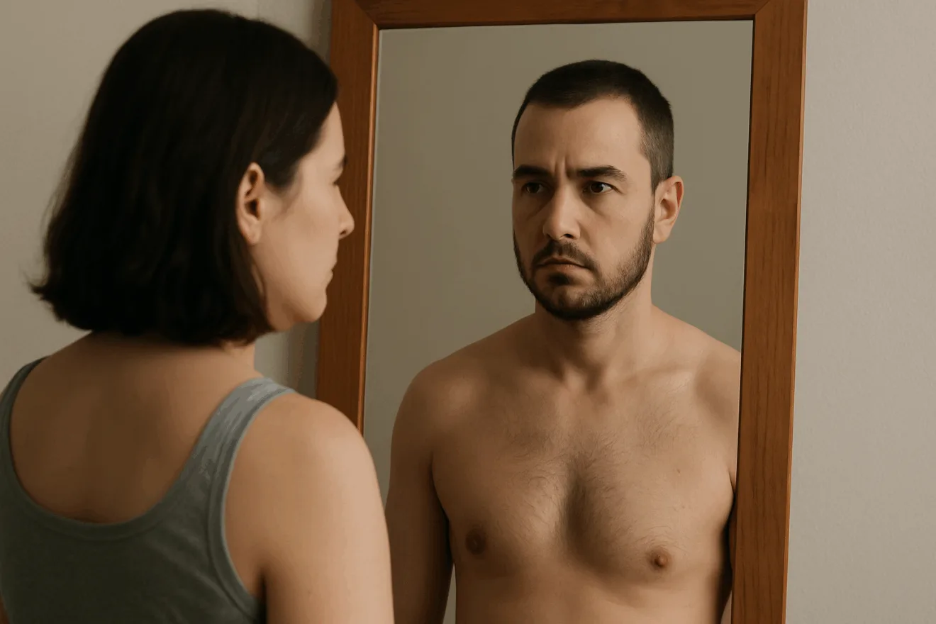 A transição começa com o olhar que se reconhece no espelho.